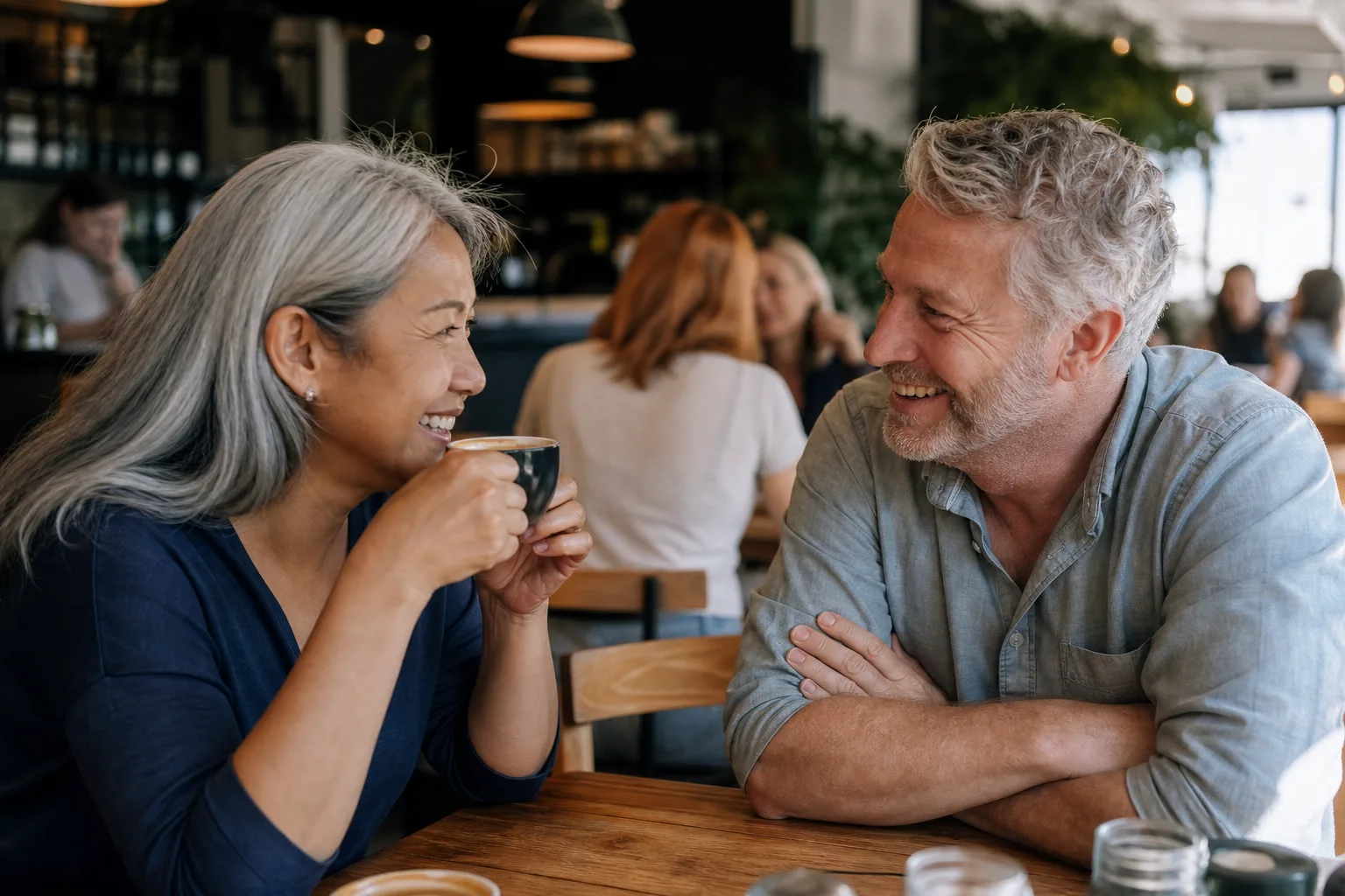 Mature couple talking over coffee in Basingstoke