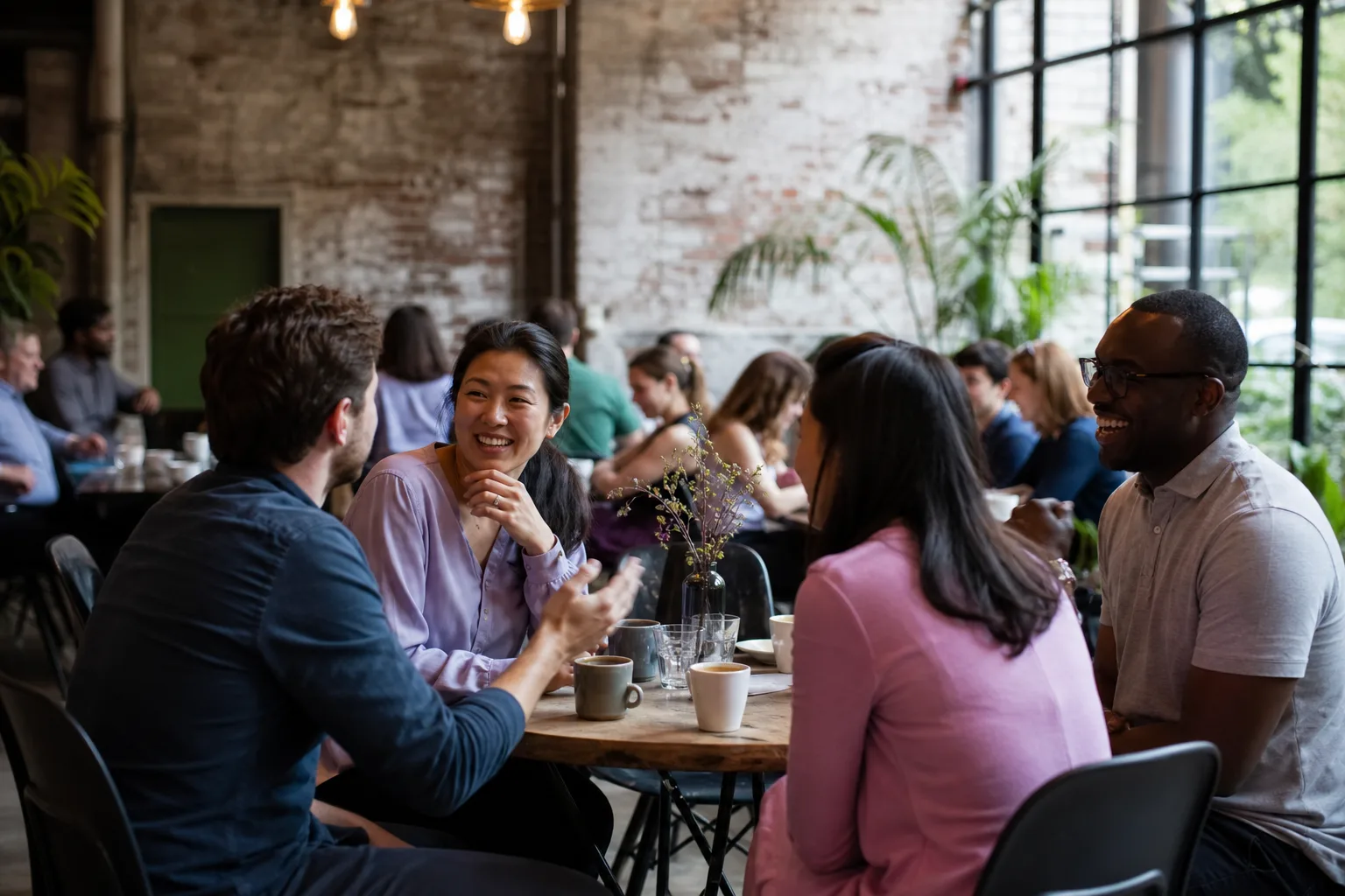 Single people talking at a relaxed social event in Basingstoke