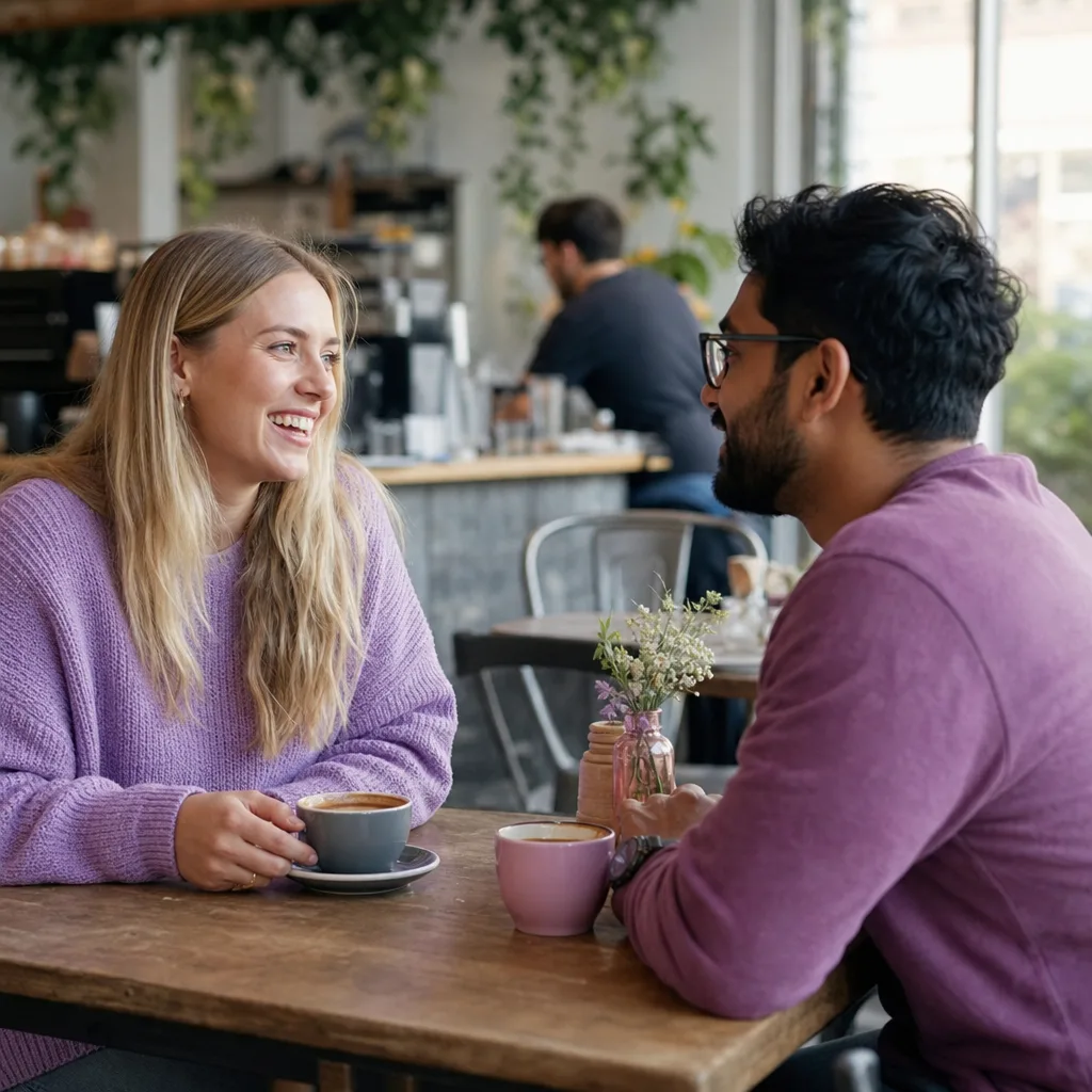 Two coffees on a café table ready for a relaxed first date