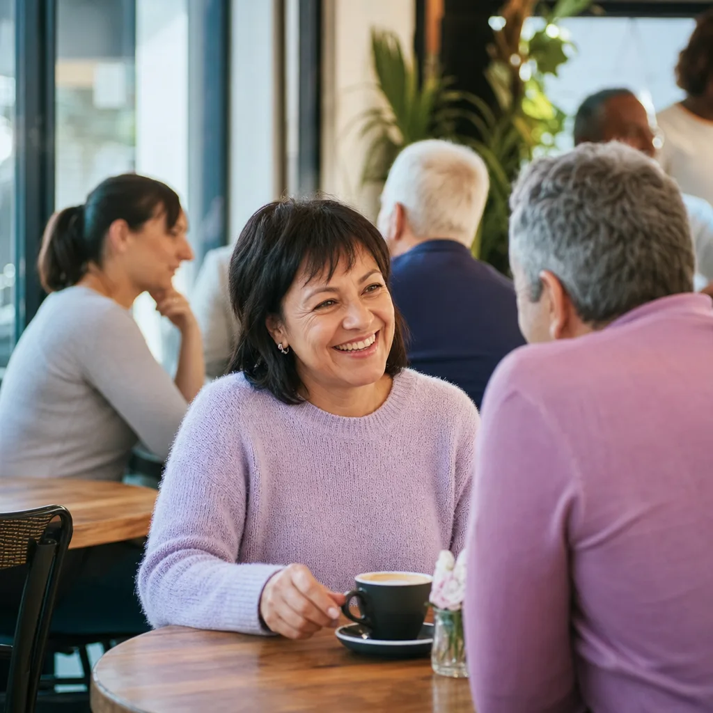 Mature woman checking a local dating profile at home